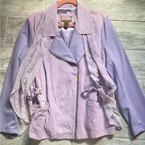 IMAN Lavender Women's Leather Jacket with Scarf